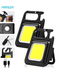 Buy 2-Set Flashlight, 1000Lumens Bright Rechargeable Keychain Flashlights, COB Mini Flashlight with 3 Light Modes, Portable Pocket Light with Folding Bracket, Bottle Opener, and Magnet Base for Walking. in UAE