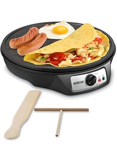 Buy Electric Crepe Maker Hot Plate Cooktop with Adjustable Temperature Control and LED Indicator Light, Includes Wooden Spatula and Batter Spreader 12 Inch in UAE