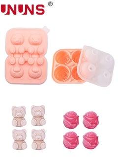 Buy 2Pcs Ice Cube Tray, Bear Ice Tray and 3D Rose Ice Molds for Freezer, Cute Shaped Ice Cube Mold with Funnel Lid for Chilled Drinks, Cocktails Juice and More in UAE