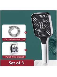 Buy 1-Set Of 3 Pieces Three-Speed Boosting Shower Head ABS Silver/Black 27.5x10.5x2 Centimeter in UAE