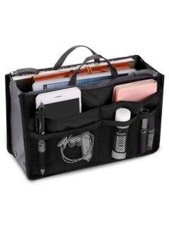 Buy Handbag Organiser 13 Pocket Insert Expandable Liner Bag Pouch Zipper Closure Tote Cosmetic Travel Bags with Handle Large Capacity Purse Organizer in Saudi Arabia