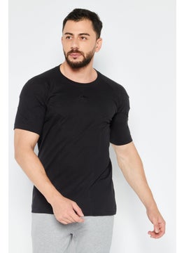 Buy Men Crew Neck Short Sleeve Brand Logo T Shirt, Black in UAE