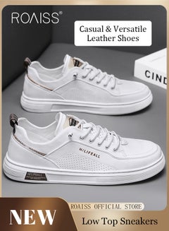 Buy Breathable Slip On Sneakers for Men Pilot Casual Low Cut Leather Shoes Mens Non Slip Waterproof Flats Round Toe Versatile White Shoe in UAE