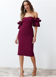 Buy Woven Elegant Evening Dress with Purple Rose Accessories TPRSS23EL00541 in Egypt