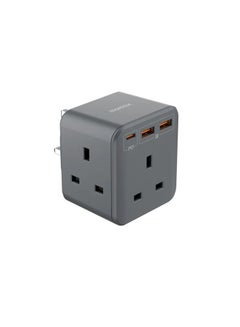 اشتري ONEPLUG 20W 3-Outlet Cube Extension Socket with USB Charger -Grey في مصر