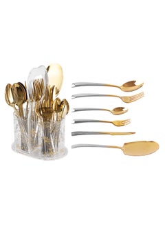 Buy LIFE SMILE Cutlery Set, 18/10 Pure Stainless Steel Flatware Set with Stand, Rust Proof & Fade Proof Dinnerware Set (GOLD GRADIENT, 63 Pieces) in UAE