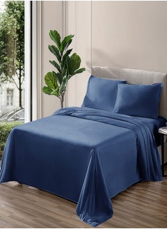 Buy Plain sheet set in fabric color - navy blue with 2 pillowcases in Egypt