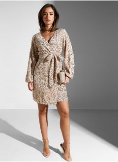 Buy Surplice Neck Sequin Dress in UAE