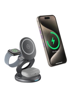 Buy 15W 3 in 1 360 Foldable Wireless Charging Station Charge iPhone Android Smart Watch Earbud with Effortless Connectivity & Style in UAE