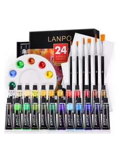 Buy 24 Colors Acrylic Paint Set(12ml/0.4oz), Acrylic Paint Set for Adults, Kids, Artists Students Beginners, with 6 Art Brushes, Scraper & Palette, for Canvas, Wood, Ceramic, Fabric in UAE