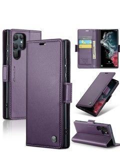 Buy Flip Wallet Case For Samsung Galaxy S22 Ultra, [RFID Blocking] PU Leather Wallet Flip Folio Case with Card Holder Kickstand Shockproof Phone Cover (Purple) in UAE