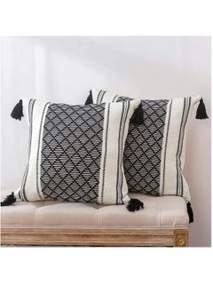 اشتري Set of 2 Boho Neutral Decorative Throw Pillow Covers 18x18 Inch  Cotton Woven Diamond Jacquard Pattern Pillow Cases for Couch Sofa Bedroom Car Modern Accent Square Pillowcase Black في الامارات