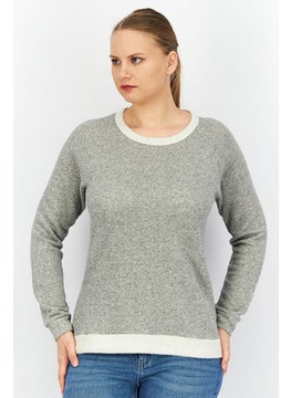 Buy Women Round Neckline Textured Long Sleeve Sweatshirt, Grey in Saudi Arabia