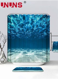 اشتري 2PCS Ocean Shower Curtain Set with Non-Slip Rugs, 3D Print Durable Tropical Seascape Bright Sunshine Through Deep Blue Sea View Underwater Picture Polyester Fabric Bathroom Sets في السعودية