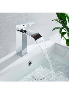 Buy Waterfall bathroom sink faucet Single handle chrome plated brass hot and cold basin sink faucet in Saudi Arabia