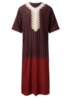 Buy Arabic robe loose V-neck printed men's Muslim short sleeves in Saudi Arabia