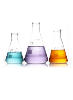 Buy Glass Erlenmeyer Flask Set   Graduated Borosilicate Glassware   Volumetric Narrow Neck Scientific Chemistry Labware  Equipment   Home  School Science Experiments 3 Sizes 200 250500ml in UAE