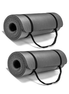 اشتري Pack of 2 Anti-Tear Yoga Mat With Carrying Strap 183x61x1cm Grey في السعودية