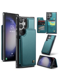 Buy Wallet Case for Samsung Galaxy S23 Ultra, Premium Handmade Durable PU Leather Slim Shockproof Case with [Double Magnetic Clasp] [Card Holder] [Kickstand] [RFID Blocking] (Green) in Egypt