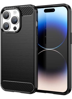 Buy iPhone 15 Pro Max Case with Brushed Carbon Fiber Texture, Fashion Shock-Absorption Anti-Drop Flexible TPU Bumper Soft Rubber Protective Phone Case Cove for Apple iPhone 15 Pro Max, Black in UAE