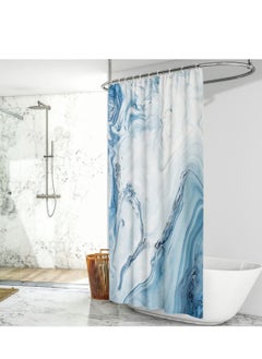 Buy Next Vogue Marble Print Shower Curtain, Abstract, Bathroom Curtain with Hooks, 100% Polyester, 3D Printing Technology, 180cm x 180cm / 71 x 71 inches, Bathroom Accessories (Blue) in UAE