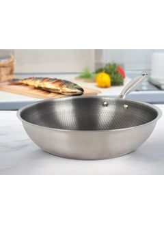 Buy 30 cm Stainless Steel Non-Stick Deep Frying Pan with Handle for Frying Food and Vegetables Without Smoke or Oil in Saudi Arabia