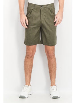 Buy Men Loose Fit Textured Basic Shorts, Dark Green in UAE