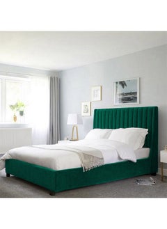 Buy Las Palmas | Wooden Bed Frame Upholstered in Velvet - Dark Green in Saudi Arabia