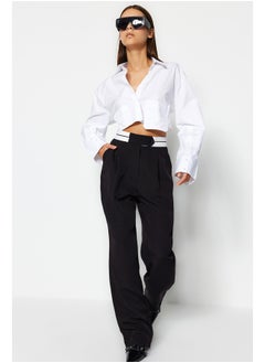 Buy Black Wide Leg Trousers with Woven Waist Detail TWOAW24PL00037 in Egypt