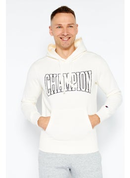 Buy Men Sportswear Fit Long Sleeve Hooded Sweatshirt, Ivory in Saudi Arabia