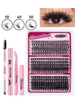 Buy Single Cluster False Lashes Set, 3D/4D/5D Multiple Sizes Eyelashes with Eye Black, Mascara Comb, Eyelash Glue and Tweezers, Dense Natural Look Eyelashes, Curl Extension Lashes Eyelashes Set in UAE