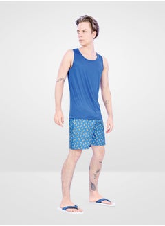 Buy Web Denim Pineapple Printed Elastic Waistband With Drawstring Comfortable Polyester Swim Shorts for Men’s Quick Dry Swimming Trunks With Pockets in UAE