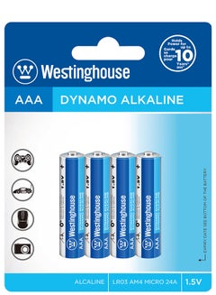 Buy Westinghouse Dynamo AAA Alkaline Battery, 1.5V, 1200mAh Blister Pack of 4 in UAE