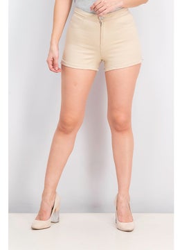 Buy Women Plain Denim Short, Tan in Saudi Arabia