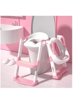 Buy Potty Training Seat, Foldable Potty Chair with Step Stool Ladder, Kids Training Toilet Seat for Boys and Girls (Pink) in Saudi Arabia