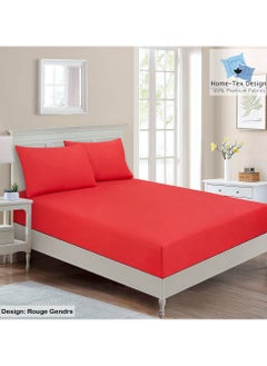 Buy Hometex Design Premium 100% Long Stable Cotton Fitted Bed Sheet Set King Size 1 Fitted Sheet 180x200 cm and 2 Pillow Covers 50x80 cm with All Around Elastic Rouge Gendre in UAE