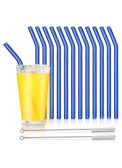 Buy Reusable Glass Straws, Reusable Bent Glass Drinking Straws with 2 Cleaning Brushes, Reusable Straws for Smoothies, Milkshakes, Juice(Blue, 12 Pack) in Saudi Arabia