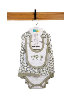 Buy 7 Piece Unisex 100% Cotton Gift Set Include Bib, Blanket, Mitten, Cap, Romper, Top And Bottom Set, Green in UAE