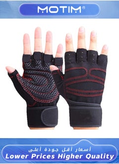 Buy Gym Gloves Workout Gloves with Wrist Support Weight Lifting Body Building Exercise Workout Half Finger Gloves For Men in UAE