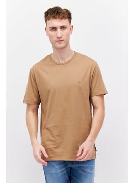 Buy Men Crew Neck Short Sleeve Brand Logo T-shirts, Tan in UAE