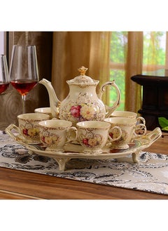 اشتري 8-Piece Grape Flower Applique Embossed European Bone China Tea Set  6 Persons في السعودية