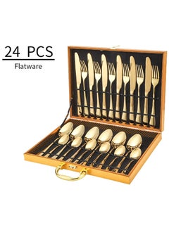 Buy 24-Piece Stainless Steel Cutlery Set Golden Flatware Cutlery Set Utensils For Kitchen in Saudi Arabia