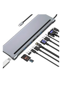 Buy USB C HUB Docking Station Dual Monitor, 12 in 1 Triple Display Thunderbolt 3 USB C, HDMI 4K, VGA, 3.5Audio, Ethernet, USB-C, SD/ TF, Compatible with Dell/ Surface/ HP/ Lenovo Laptops in UAE