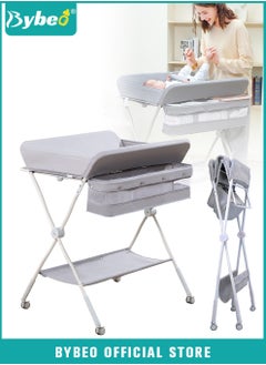 Buy Baby Diaper Changing Table, Foldable Infant Diaper Station with Wheels, Nursery Organizer for Newborns, Babies Dresser Changing Table with Storage Boxs, Strengthen Bottom and 3 Adjustable Heights in UAE