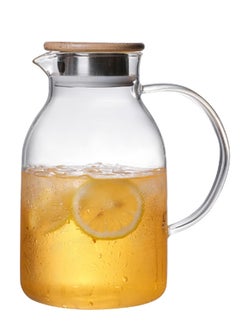 Buy Borosilicate Glass Water Pitcher With Lid And Stainless Steel Strainer 1800 ML in UAE