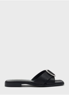 اشتري Encrusted Buckle Satin Flat Sandal في السعودية