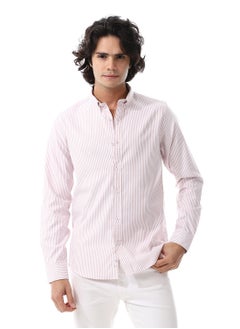 Buy Candy Stripes Pattern Turn Down Collar Oxford Shirt_ White & Kashmir in Egypt