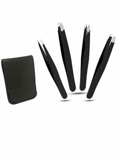 Buy Eyebrows Tweezers Set, 4 Pcs Woman and Men Precision Eyebrow Tweezers Set with Travel Case, for Ingrown Fine Hair Removal, Splinter Blackhead Remover Gifts (Black) in Saudi Arabia