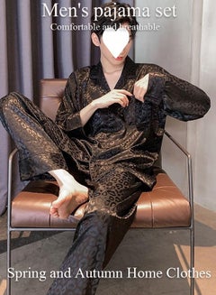 Buy 2-Piece Pajamas Sets For Men Long Sleeves and Trousers Silk Homewear Full Button-down Top with Notch Collar Shirt Sleepwear Set Spring Autumn Luxury Loungewear in UAE