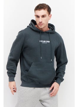 Buy Men Hooded Brand Logo Long Sleeves Sweatshirt, Dark Green in UAE